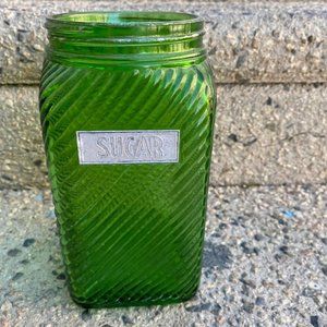 Vintage Green Glass Sugar Jar